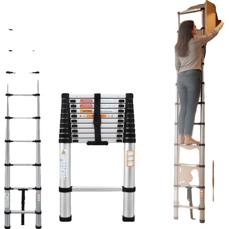 Échelle télescopique, acier inoxydable, design à 11 marches, 3.2M (1/5)