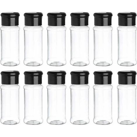 Set mit 12 Gewürzgläsern aus Kunststoff mit Deckel, 100 ml Aufbewahrungsbehälter