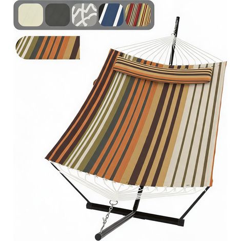  2 Person Hammock with Stand for Outside, Double Hammock with Stand and Pillow, Max 450 Lbs Capacity with Balance Rope, Large Hammock for Outdoor Patio Backyard Poolside (1/5)