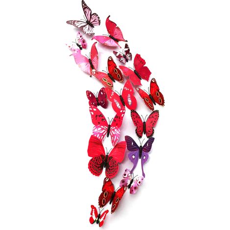 Lot de 12 stickers muraux 3D en PVC, décoration artistique à faire soi-même pour la maison, la chambre, aimants pour réfrigérateur (rose) (1/5)