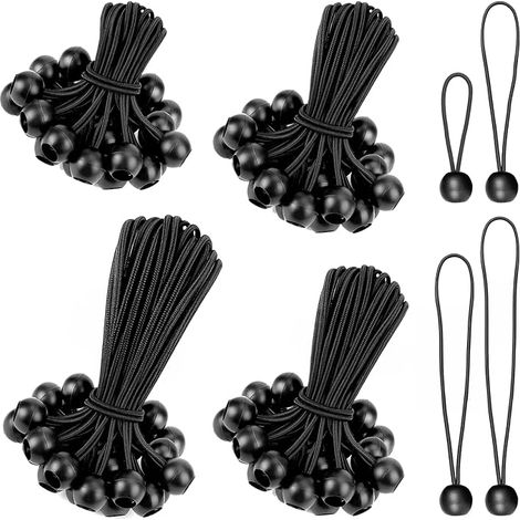 40 Pièces Tendeur Élastique avec Boule, 10/15/20/30 cm Tendeur pour Bâche avec Balle en PP, Corde élastique Noire de Fixation pour Camping, Tente, Auvent, Voile D'ombrage et Rideaux (1/5)