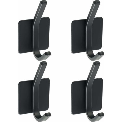 Lot de 4 crochets muraux auto-adhésifs en acier inoxydable SUS 304, porte-serviettes noir pour salle de bain ou cuisine