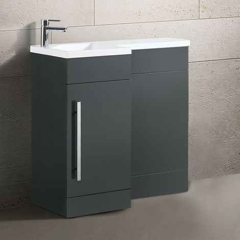 Velanil 900mm L Shape Left Hand Bathroom Grey Basin Flat Pack Vanity & WC Unit (1/5)