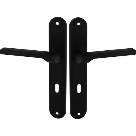 Manilla de puerta con placa larga y llave LUGA II, color negro (1/3)