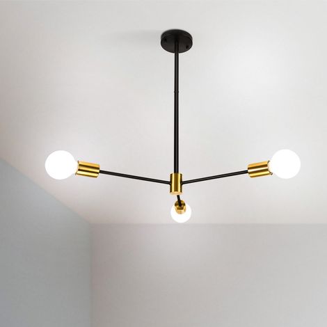 Plafonnier Lustre E27 Douilles Lampe de Plafond Moderne Luminaire en Métal pour Salle à Manger Chambre Noir 3 Lumières (1/5)