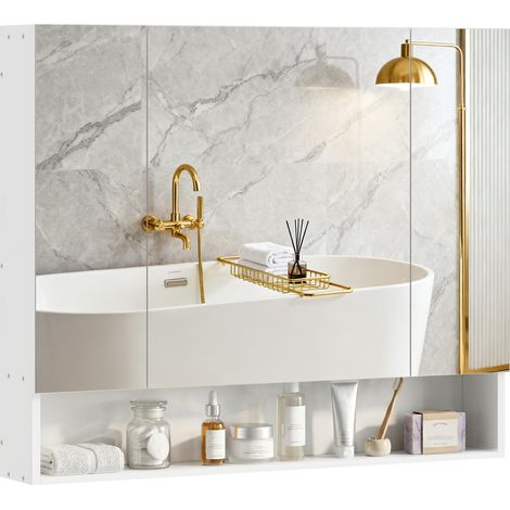 kleankin Armadietto Bagno 3 Ante con Specchiera e Ripiani Regolabili Bianco