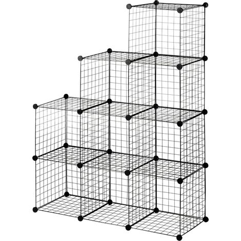 Étagère cube modulable DIY avec 9 compartiments en treillis métallique pour salon et chambre noir (1/5)