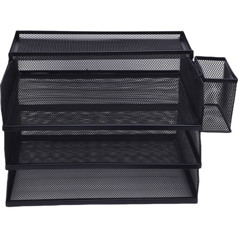 Organisateur de papier à 3 plateaux, rangement de lettres, bureau en maille, trieur de fichiers A4 avec boîte supérieure, conteneur de stylos pour l'école à domicile (1/5)