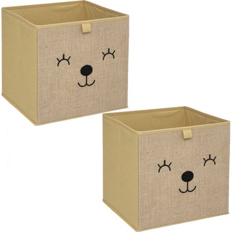 Lot de 2 boîtes de rangement enfant effet jute ourson