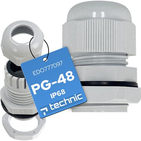 Presse-étoupe PG-48 IP68 Gris Anti-UV avec contre-écrou - EDO Technic (1/5)