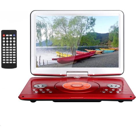 1 Lecteur DVD Portable, Écran LCD Pivotant 14,1", Adaptateur Voiture, Carte Mémoire, Télécommande, Voyage Enfant