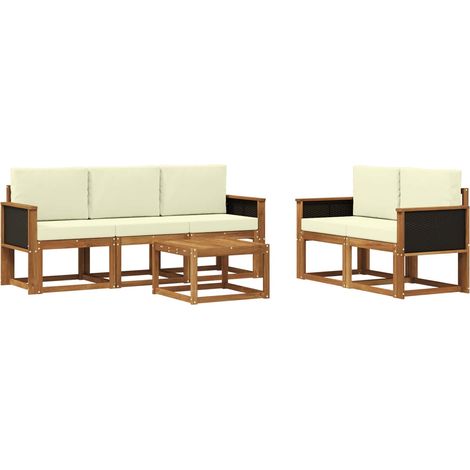 Outdoor Sofa Set with Cushion 6 pcs Natural and Cream vidaXL