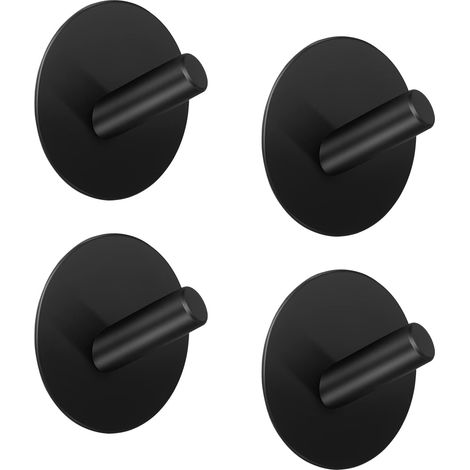 Lntyq Set mit 4 schwarzen runden Wandhaken, selbstklebender Handtuchhaken ohne Bohren, selbstklebender Handtuchhalter aus Edelstahl für Badezimmer und Küche (1/5)