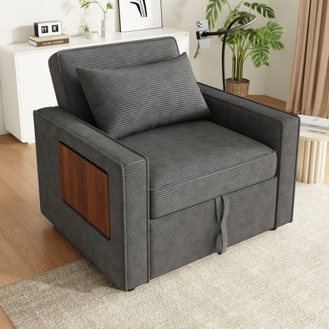 Canapé-lit pliant multifonctionnel avec prise de charge USB et porte-téléphone, 1 siège canapé-lit convertible, économisant d'espace pour salon et chambre à coucher, cordon de tissu (1/5)