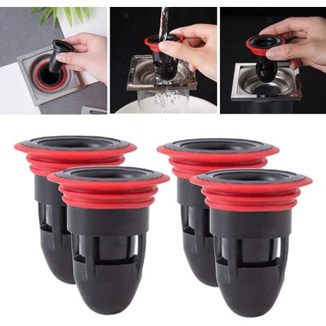 Set di quattro pezzi di scarico doccia antiodore in gomma, adatto per bagni, senza filtro, ideale per perdite. (1/3)