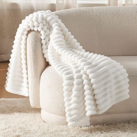 Couverture blanche pour canapé – Couvertures super douces et confortables pour femmes, jolie petite couverture polaire pour filles, 100 x 150 cm (1/3)