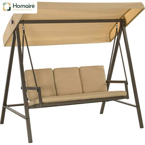 HOMAIRE Hollywoodschaukel 3-Sitzer avec toit réglable, coussin de dossier, résistant jusqu'à 360 kg, beige pour jardin et terrasse