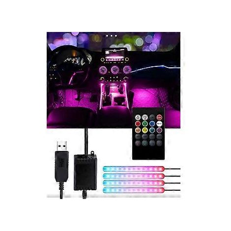 Éclairage intérieur de voiture à LED - Bande lumineuse de 48 LED avec télécommande sans fil, éclairage sous voiture multicolore étanche amélioré. (1/5)