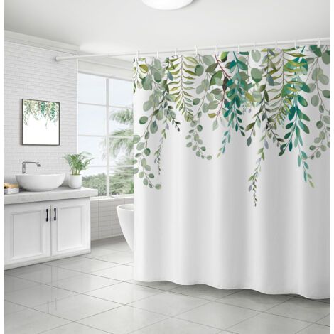Aquarelle Botanique Feuilles Vertes Rideau De Douche Plantes Branche Bouquet Motif Floral Eucalyptus Rideau De Douche Avec Toile De Fond Blanc 72x72 Pouces Polyester Tissu