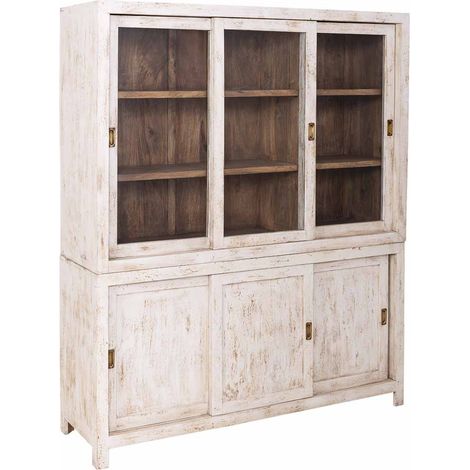 Vitrina de madera artesanal blanca 160x45x190h cm (1/5)