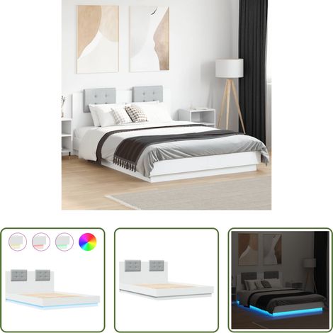 vidaXL RGB-LED -  Bettgestell mit Kopfteil und LED-Beleuchtung Weiß 150x200 cm (1/5)