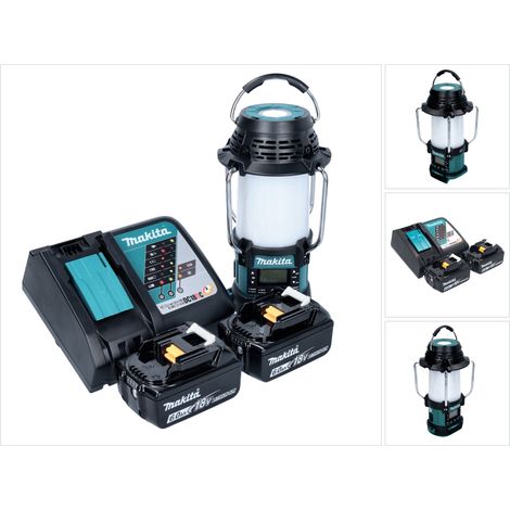 Makita DMR 056 RG Akku Radio 18 V FM DAB+ mit Laterne 360° Taschenlampe IP65 + 2x Akku 6,0 Ah + Ladegerät