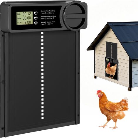 Porte Poulailler , Automatique avec Écran LCD Programmable Étanche , Porte Automatique Poulailler en Alliage d'aluminium , Alimenté par Batterie , Commande de Minuterie , Fonction Anti-pincement (1/5)