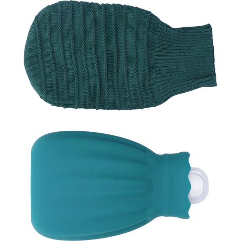 Bouillotte Eau Chaude Silicone Anti-Explosion avec Couverture Tricotée 550ml Vert