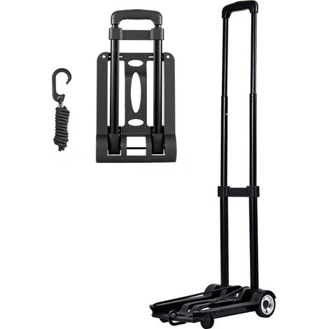 Mophorn Diable pliant à 2 roues, chariot à bagages compact, capacité de charge 49,9 kg, avec corde élastique incluse, idéal pour les déménagements, le transport à l'aéroport ou au bureau, noir (1/5)