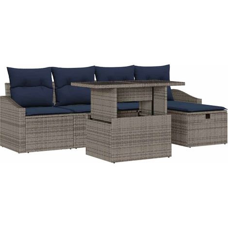 Garden Sofa Set with Cushion 6 pcs Grey Poly Rattan vidaXL
