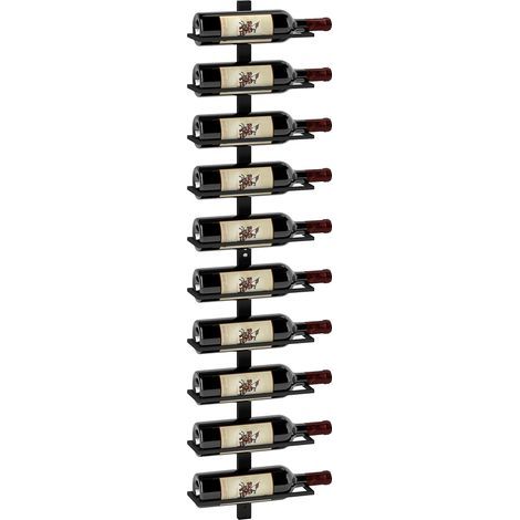 Casier à vin mural pour 10 bouteilles, 10 étagères, métal, noir, idéal pour la cuisine, le salon ou le bar.