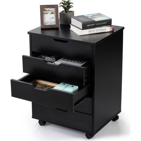 5 Drawer Chest Storage Wooden Dresser Rolling Storage Cabinet Mobile Organizer (1/5)