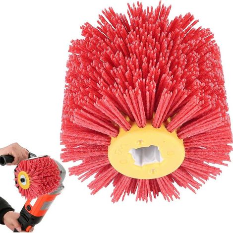 Schleifbürste, Körnung 80, 100 mm breit – 120 mm Durchmesser. Geeignet für Trommelbürsten, Nylonbürste für Satiniermaschinen. Rot. Schleifbürste. Borstenbürste. Faserbürste. Fadenziehbürste. (1/5)