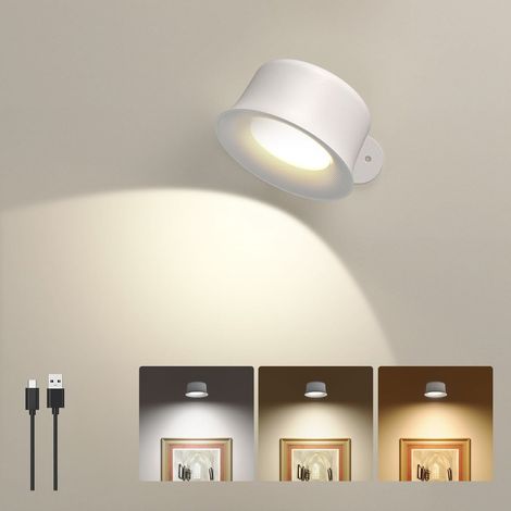 Applique Murale LED D'intérieur avec Batterie, Télécommande avec Contrôle Tactile, Rotation à 360 °, pour Salon, Chambre à Coucher, Escalier, Couloir, Applique Murale sans Fil, Blanche-1 Pièce (1/4)