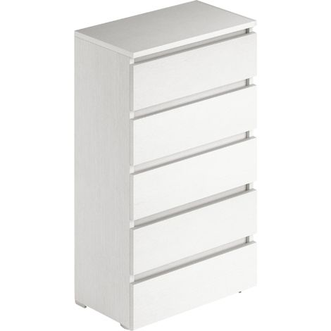 Cassettiera 5 cassetti 75x40x127 MONTATA colore bianco frassinato