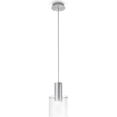 Suspension en verre transparent série 6664, plafonnier design moderne, culot GU10 Max 35W, diamètre 20 cm, hauteur réglable - Marque Perenz.