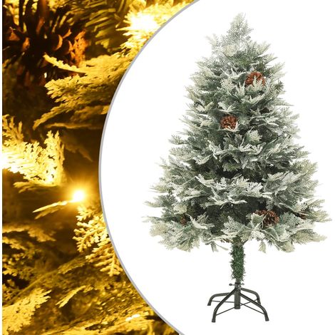 Árbol de Navidad con luces y piñas PVC PE verde 150 cm