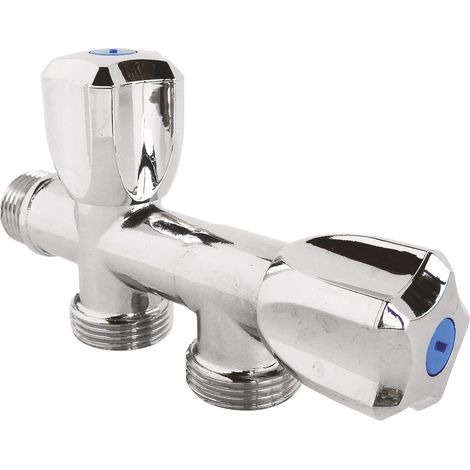 Robinet à clapet double sorties M1/2" pour machine à laver - Sorties M3/4" - Corps en laiton chromé - Installation facile - Norme ACS - Durable et esthétique (1/5)