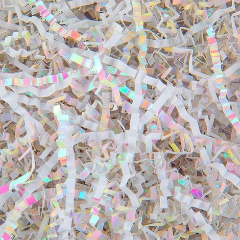 Papier Remplissage - 250 g - Blanc Brillant Iridescent - Découpé Froissé En Forme De Diamant - Pour Boîtes Cadeaux Et Paniers (1/5)