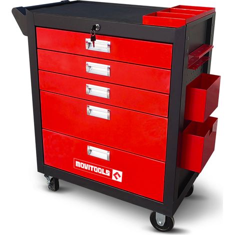Servante d'atelier roulante 5 tiroirs – Acier renforcé – Charge max 150kg – Panneaux perforés pour accessoires – Dimensions 745x362x870mm – Movitools