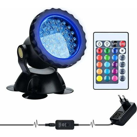 RGB Projecteur Aquarium,sous-Marine Eclairage Submersible pour Poisson, LED étanche IP68 Lampe Angle Réglable Lumière avec Télécommande pour Jardin Pond Piscine Fontaine (1 Pack) (1/5)