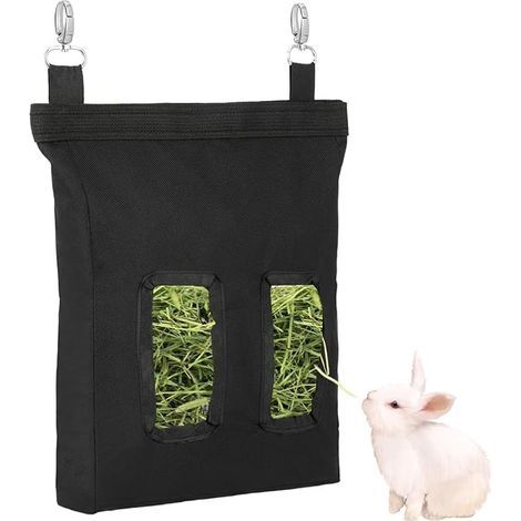 Hay Feeder Bag for Rabbit, Guinea Pig, Chinchilla, Hamsters and Small Pets, Black, 25 x 28 x 2.5cm