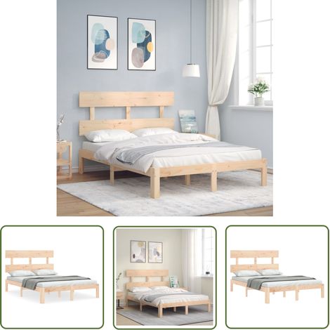The Living Store Cadre de lit sans matelas 140x190 cm bois de pin massif - Lit Double - Cadre De Lit - Lit En Bois - Lit Design - Chambre À Coucher (1/5)