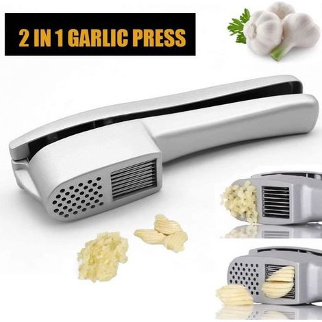 Presse-ail en Acier Hachoir, Nettoyage Facile pour la Cuisine,Inoxydable Garlic Crusher, 2 in 1 (1/4)