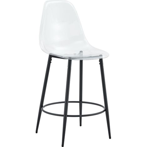 Lot de 2 tabourets de bar transparents effet suspendu, hauteur d’assise 66 cm, structure métal noire, pour cuisine ouverte moderne CHICFURN (1/5)