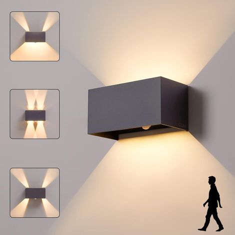 LED Applique Murale Extérieur Intérieur avec Détecteur de Mouvement, IP65 Étanche Luminaire Extérieure, Moderne Lampe Mural 3000K, Réglable Éclairage Lumière d'Extérieur, Anthracite (1/5)