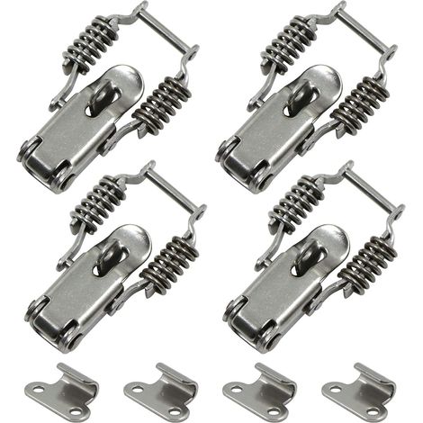 Moraillon porte Fermeture à Levier - 4 pièces Loquet Ressort, Bascule Fermoir Ressort avec trou de verrouillage en Acier Inoxydable pour Coffret, Boîte, Tiroir, Armoire, Trousse médical (1/5)