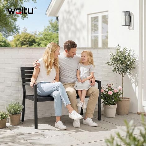 WOLTU Panca da Giardino Panchina per Esterno Struttura in Metallo con Schienale per 2-3 Persone Portata 280 kg Nero