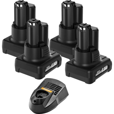 Batería recargable, capacidad de 6000 mAh, compatible con múltiples herramientas, 4 x 6000 mAh, 1 x cargador (1/2)