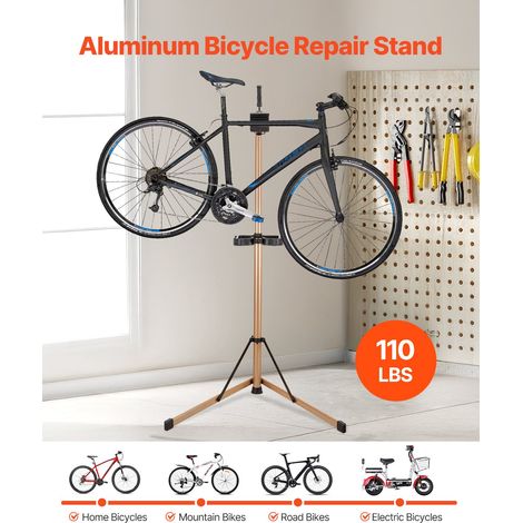 Pied d'atelier vélo pliable, hauteur réglable de 1025-1510 mm, support de réparation de vélo robuste, charge 49,9 kg, stand de bicy… (1/5)